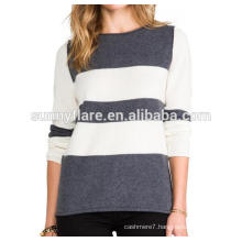 High Quality Roll Neck Women 100% Cashmere Sweater With Strip